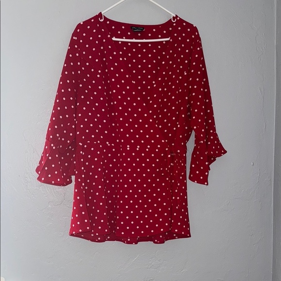 City Chic Red Ruffled 3/4 Sleeve Blouse 31 - Picture 1 of 11